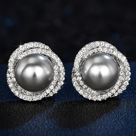 Pearl Flower Design Stud Earrings