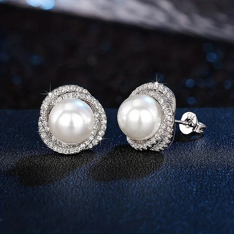 Pearl Flower Design Stud Earrings