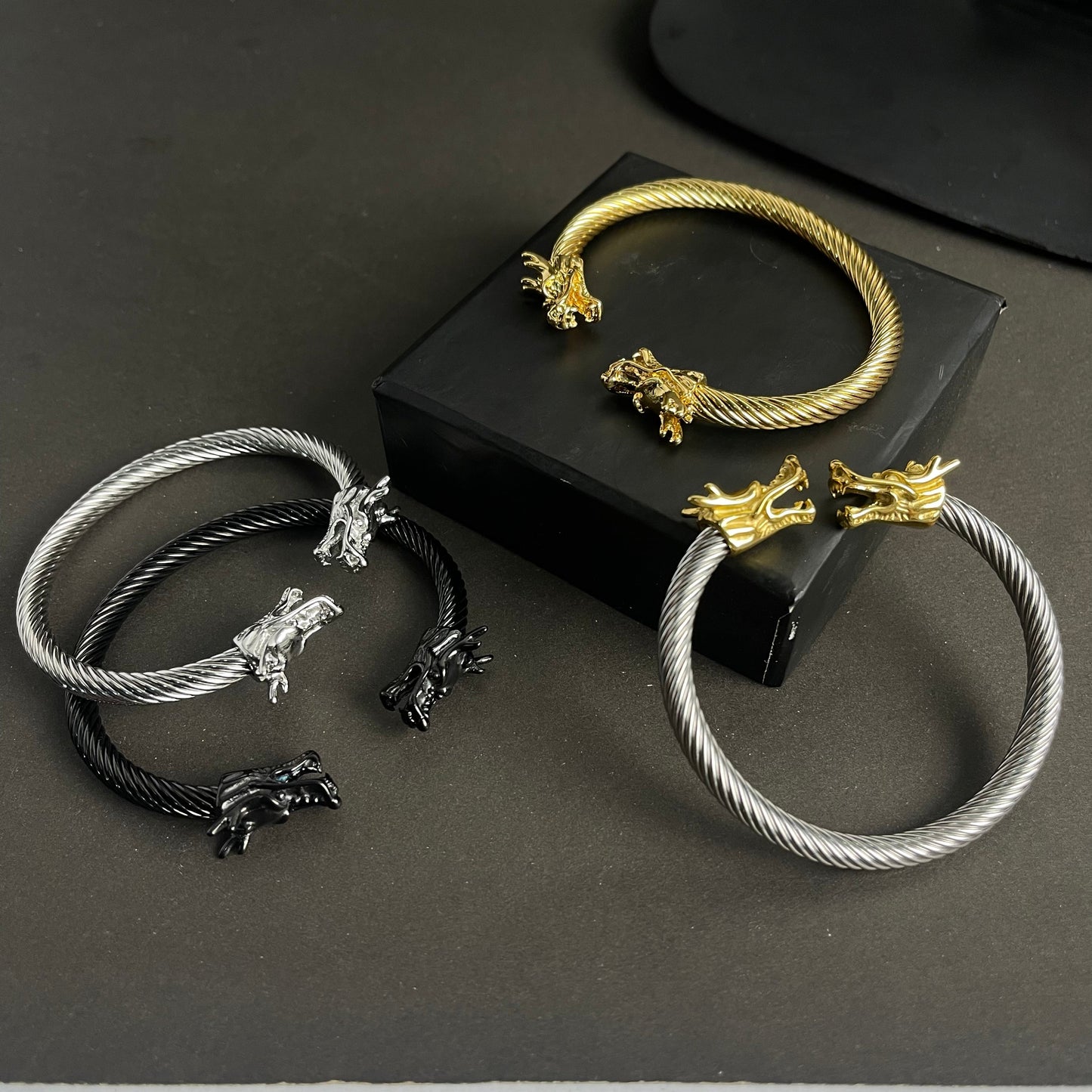 Alpha Dragon Golden Silver Steel Bracelet for Men