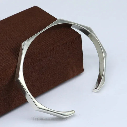 Stainless Steel Plain Silver Hexagon Cuff Kada