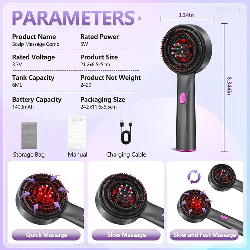 Premium Head Scalp Massager Comb | Rechargeable Massaging Brush with 2 In 1 Hair Oil Applicator. (Imported)