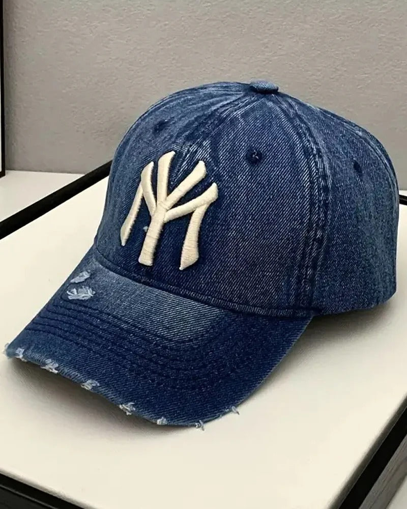 Premium NY Embroidered Dark Blue Denim Cap - C0135