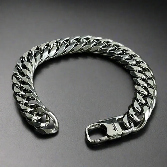 14mm Silver Stainless Steel Curb Link Chain Bracelet For Men