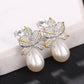 Floral Leaf Earrings with Oval Pearl
