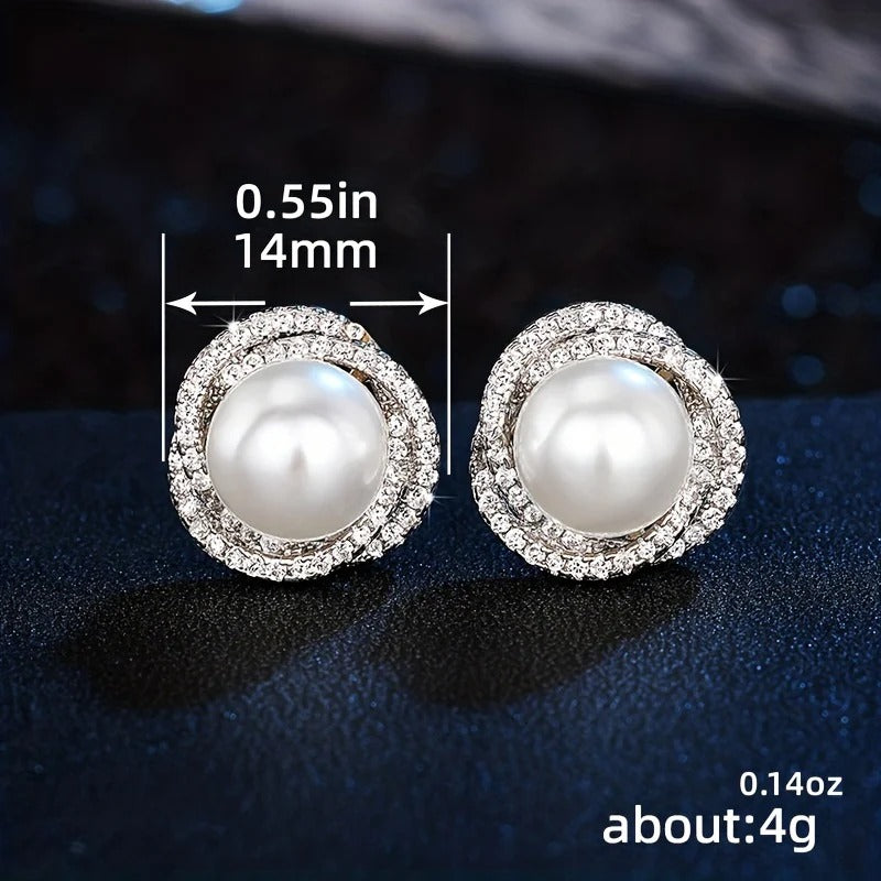 Pearl Flower Design Stud Earrings